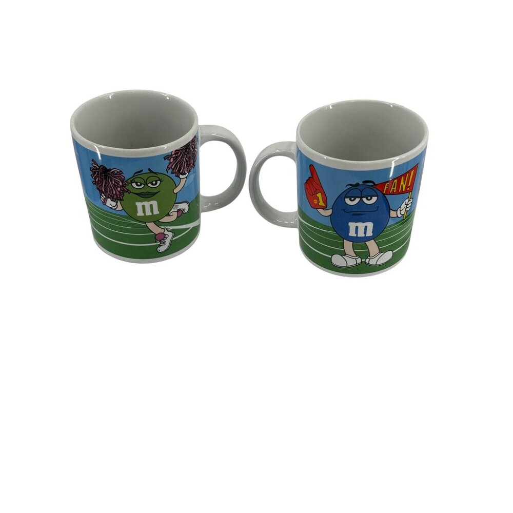 Set of 2‎ M & M Coffee Mugs Green Blue Gallerie 2003